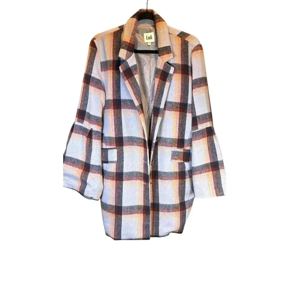 Luii Plaid Coat in Light Purple, Burgundy, Orange